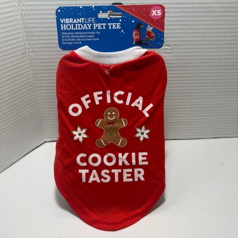 Vibrant Life Holiday Official Cookie Taster Dog T-Shirt Size Extra Small